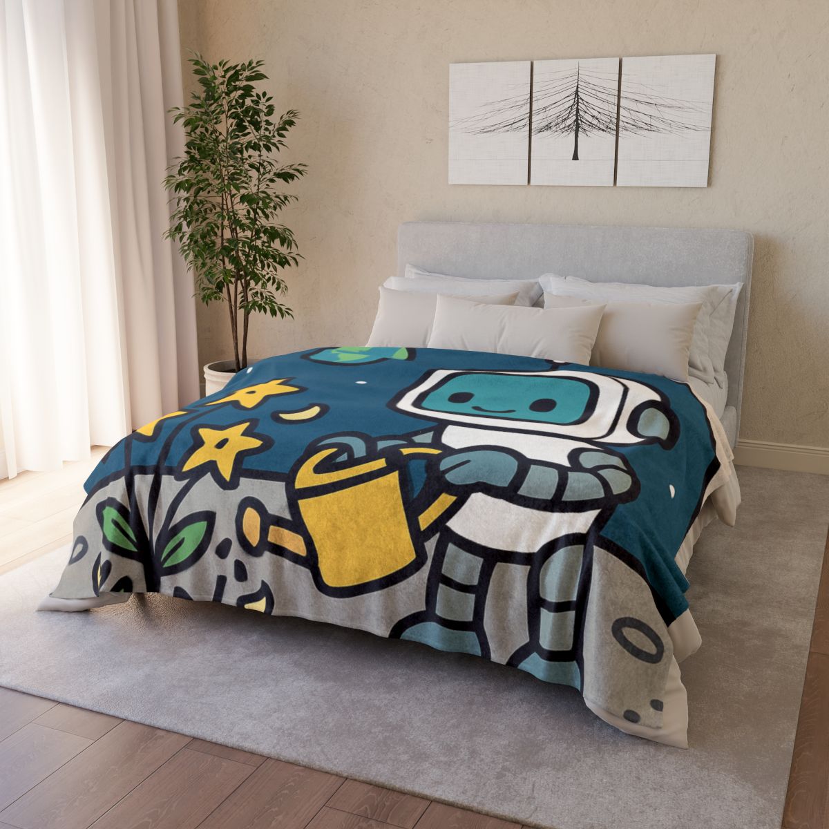 Moon Garden Robot And Space Sprouts custom blankets