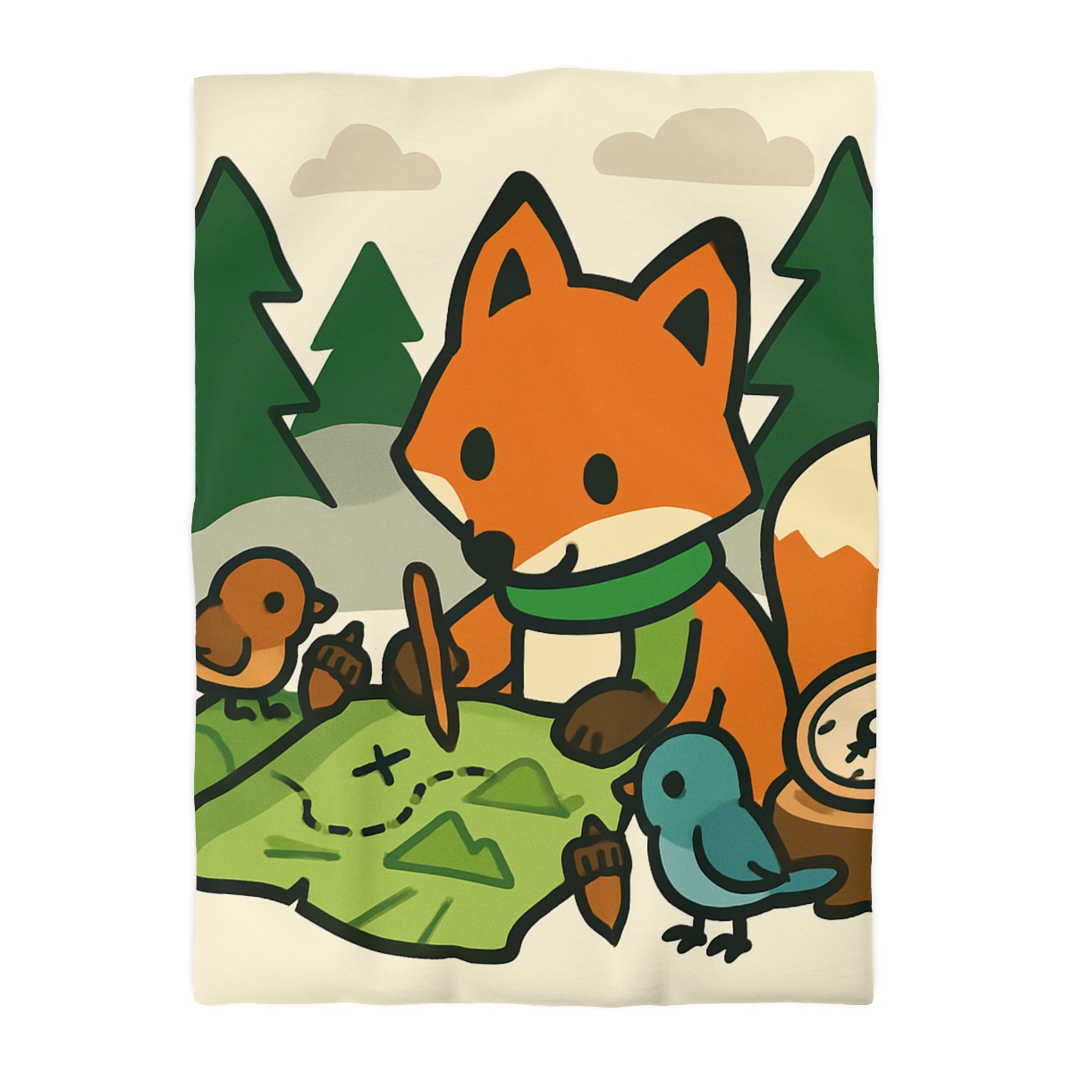 The Map Making Fox In Misty Pines duvets for gifts