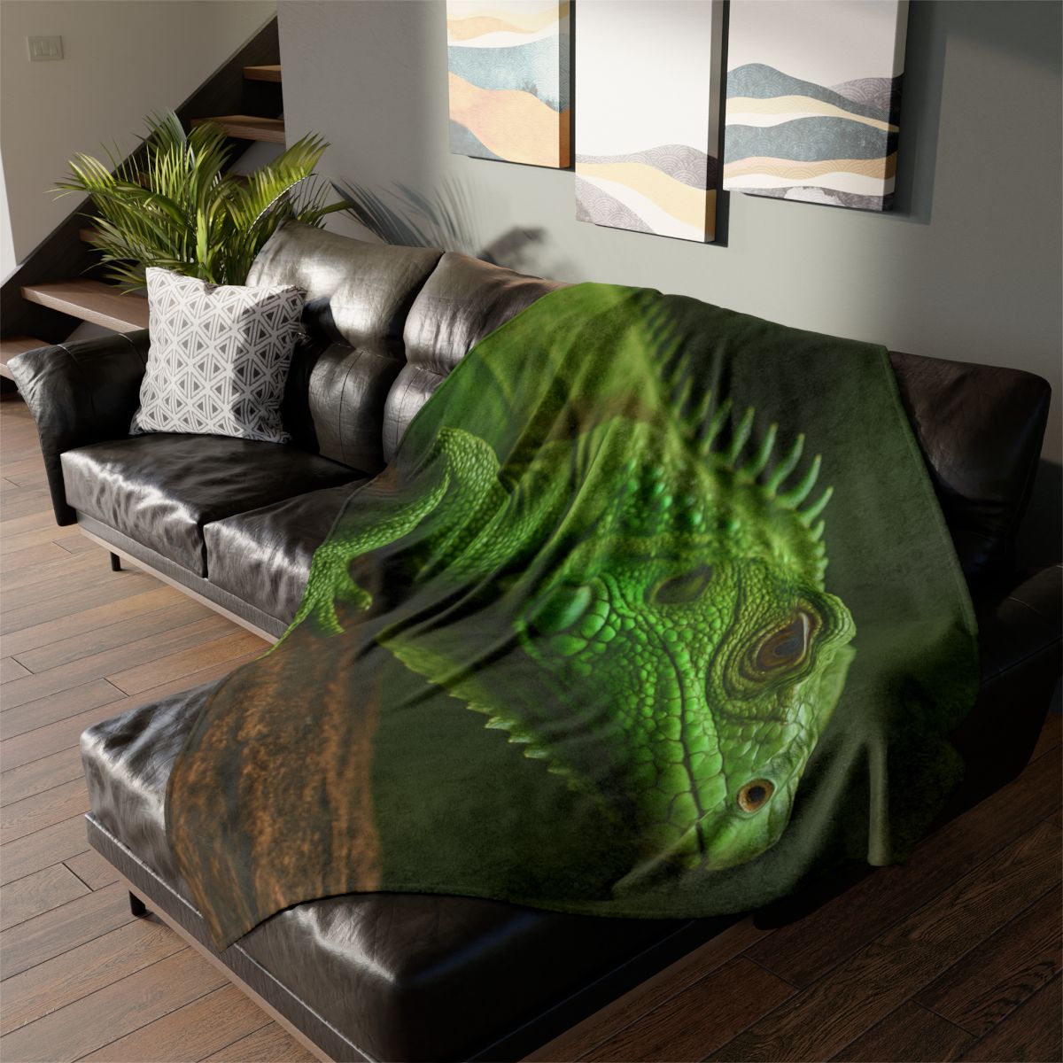 Green Iguana Sun Stillness designer printed blankets