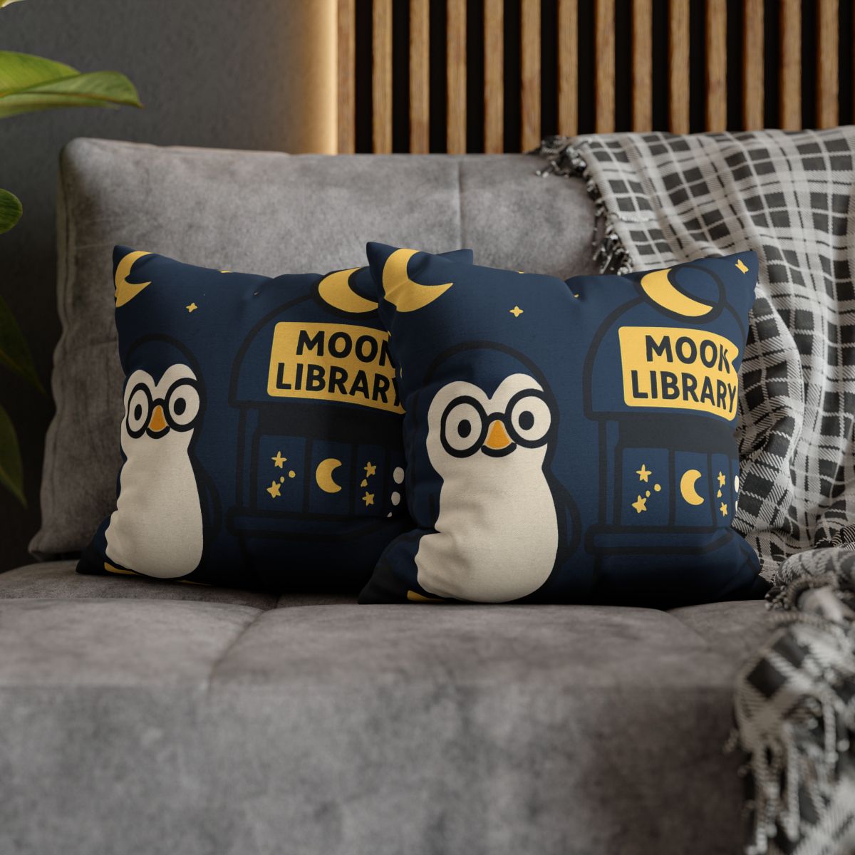 Moonlight Library Run By A Wise Penguin Astronomer designer print pillow cases