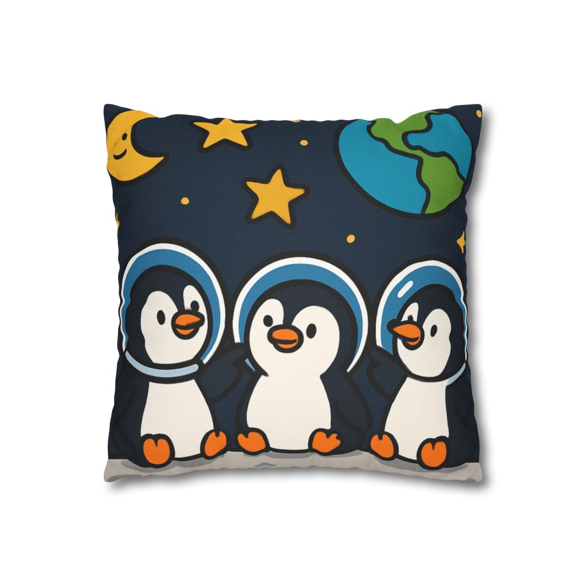Stargazing Penguins On The Moon designer print pillow cases