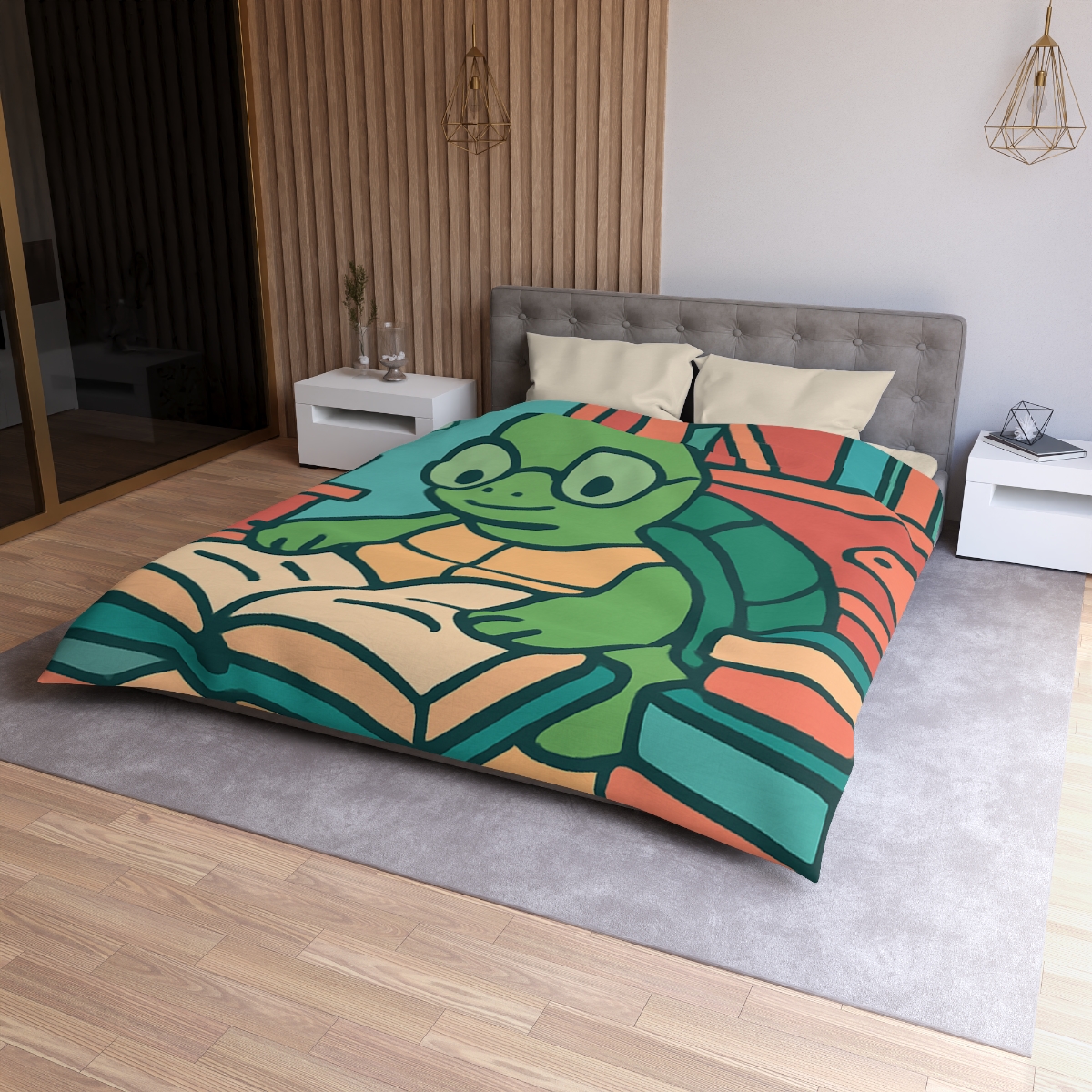 Underwater Library With Bookish Turtle designer printed duvets