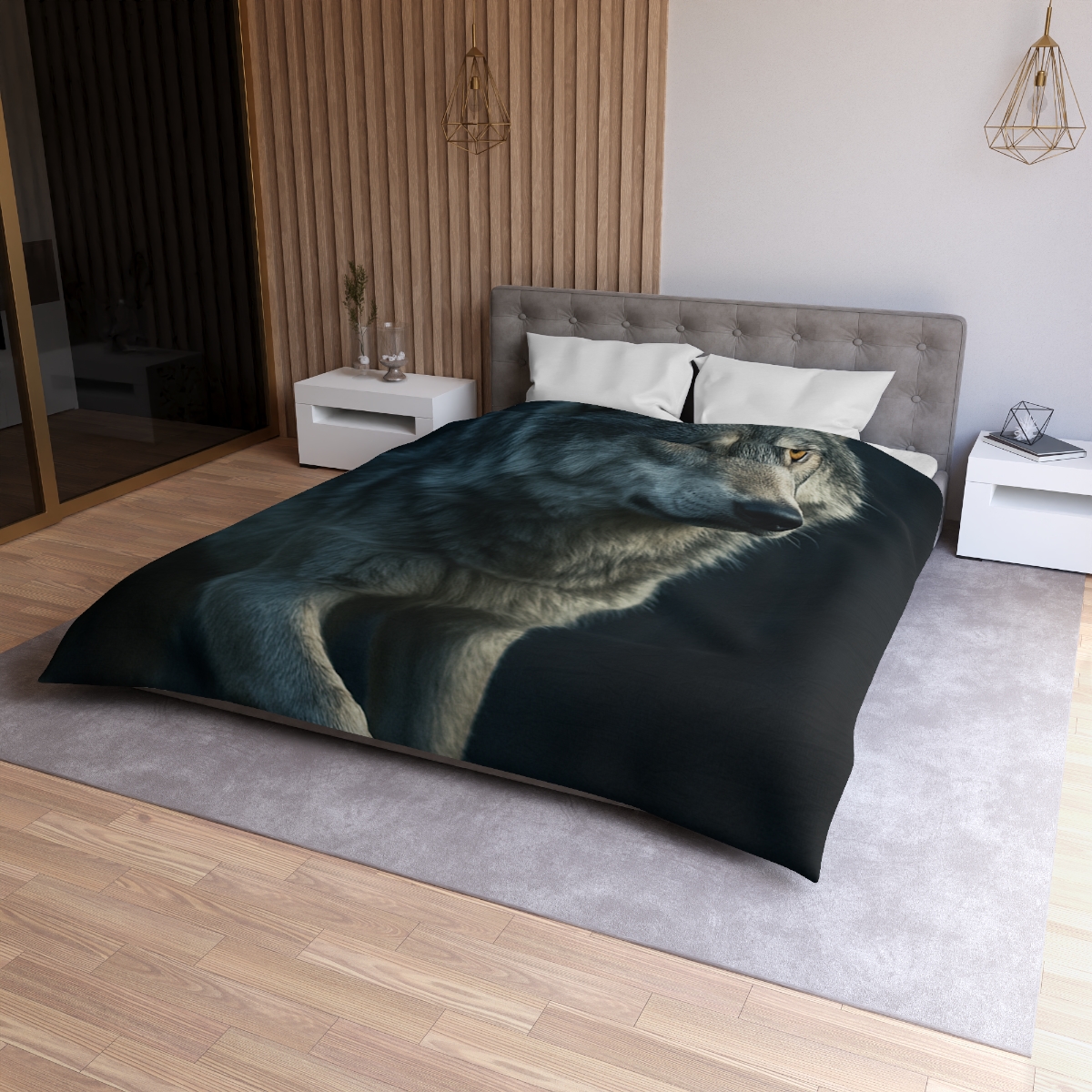 Moonlit Pause Gray Wolf trendy bedroom duvets