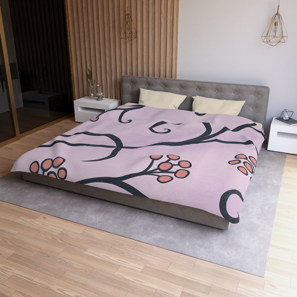 Tendrilled Ribbon Network designer printed duvets