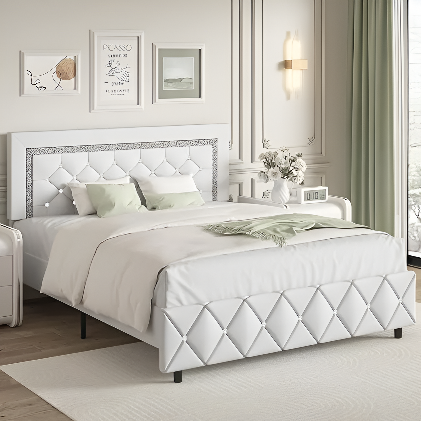 Modern Diamond Bed Frame Adjustable Headboard