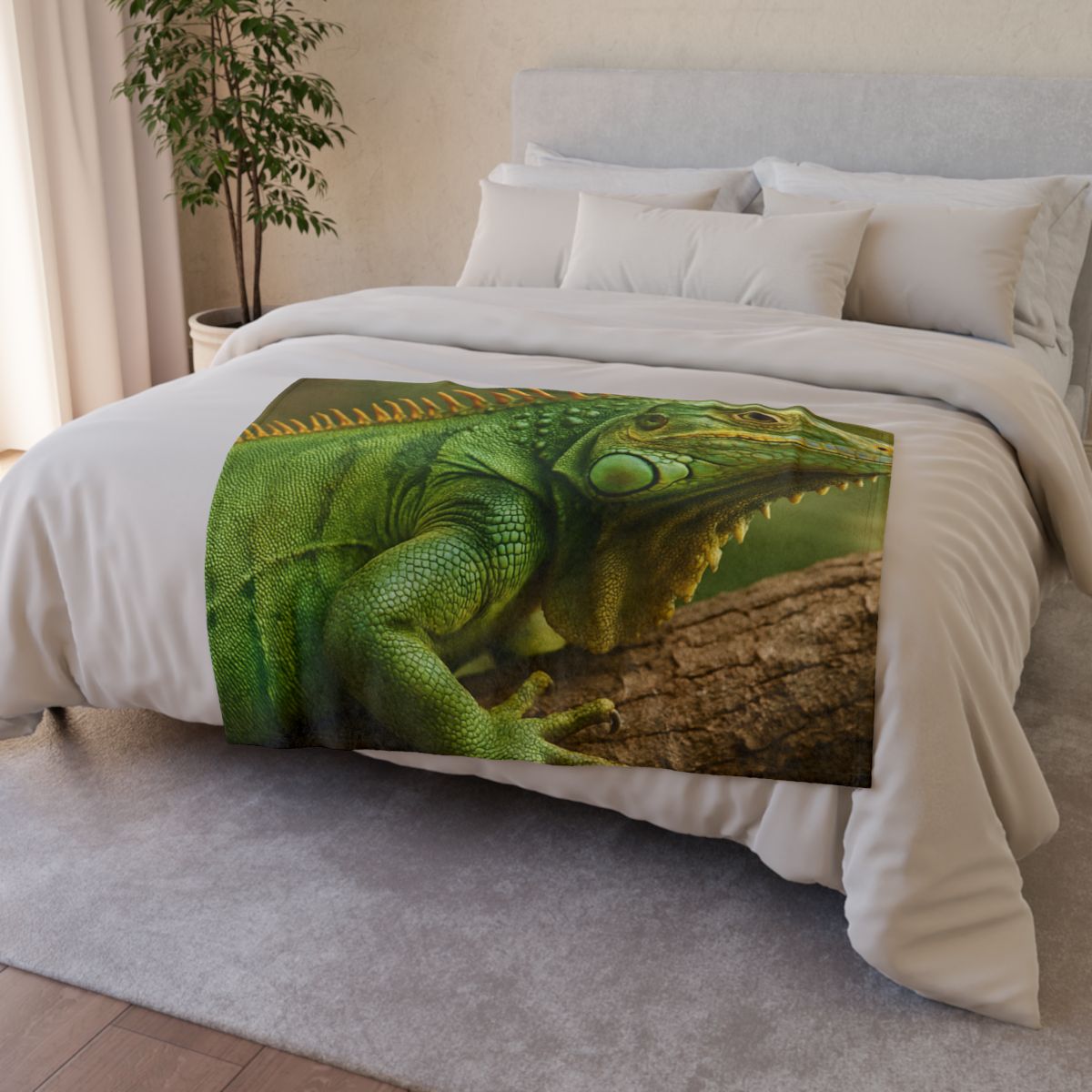 Emerald Drift Green Iguana soft fleece blankets
