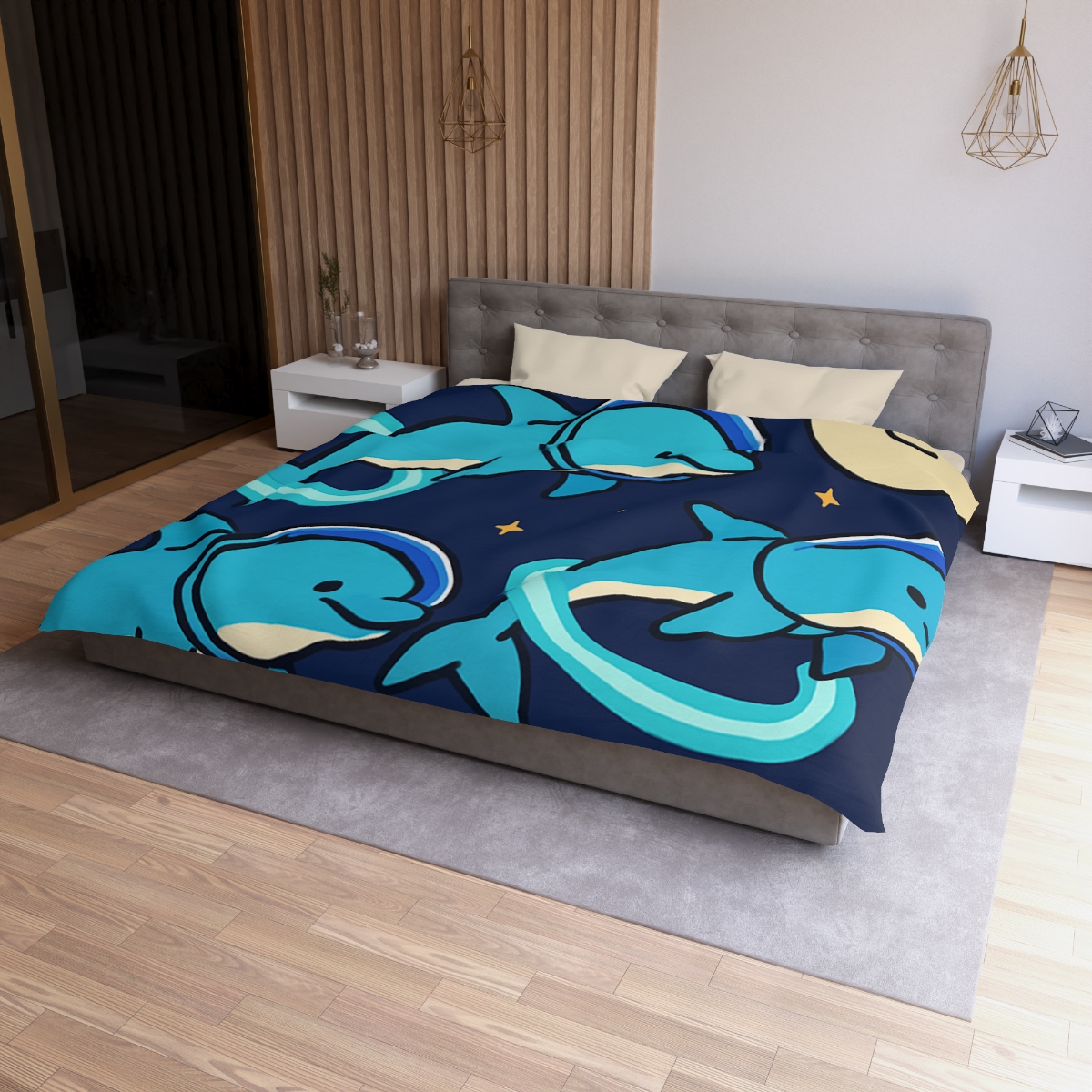 Cosmic Dolphin Playground personalized bedding duvets