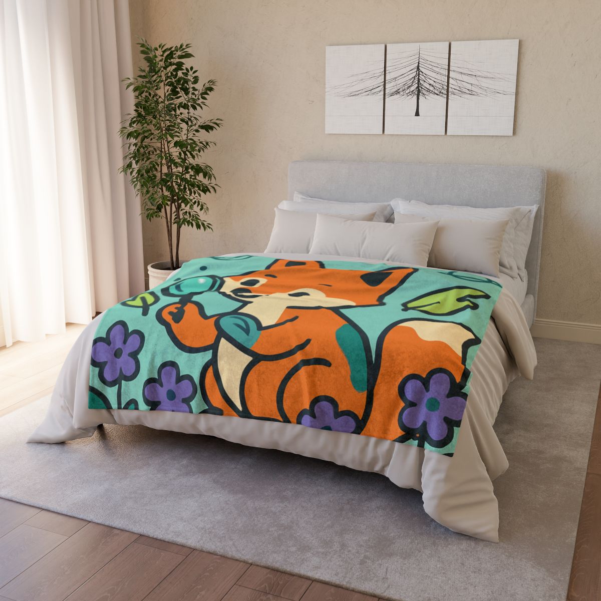 Galaxy Garden Fox soft fleece blankets