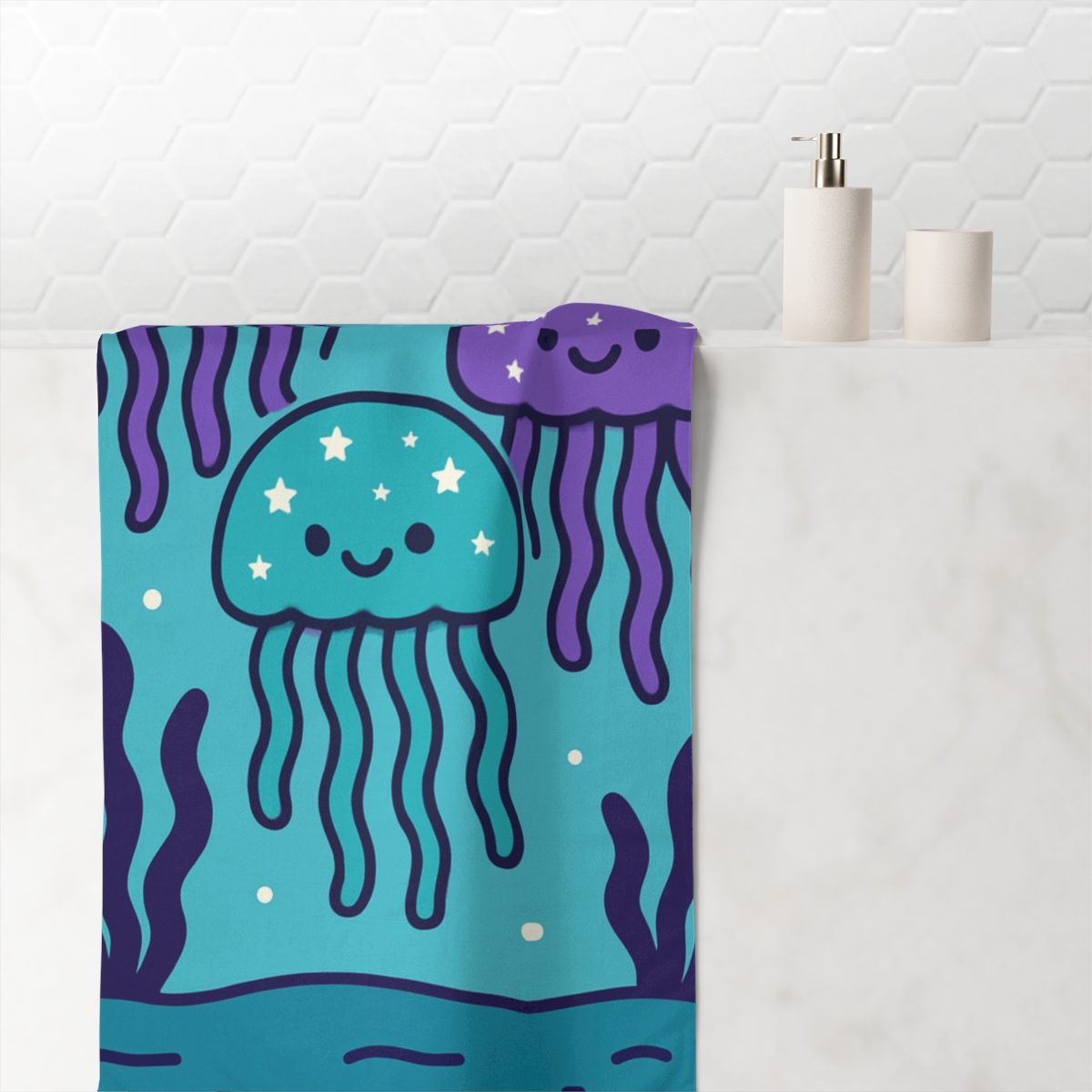 Jellyfish Galaxy Parade personalized bath towels