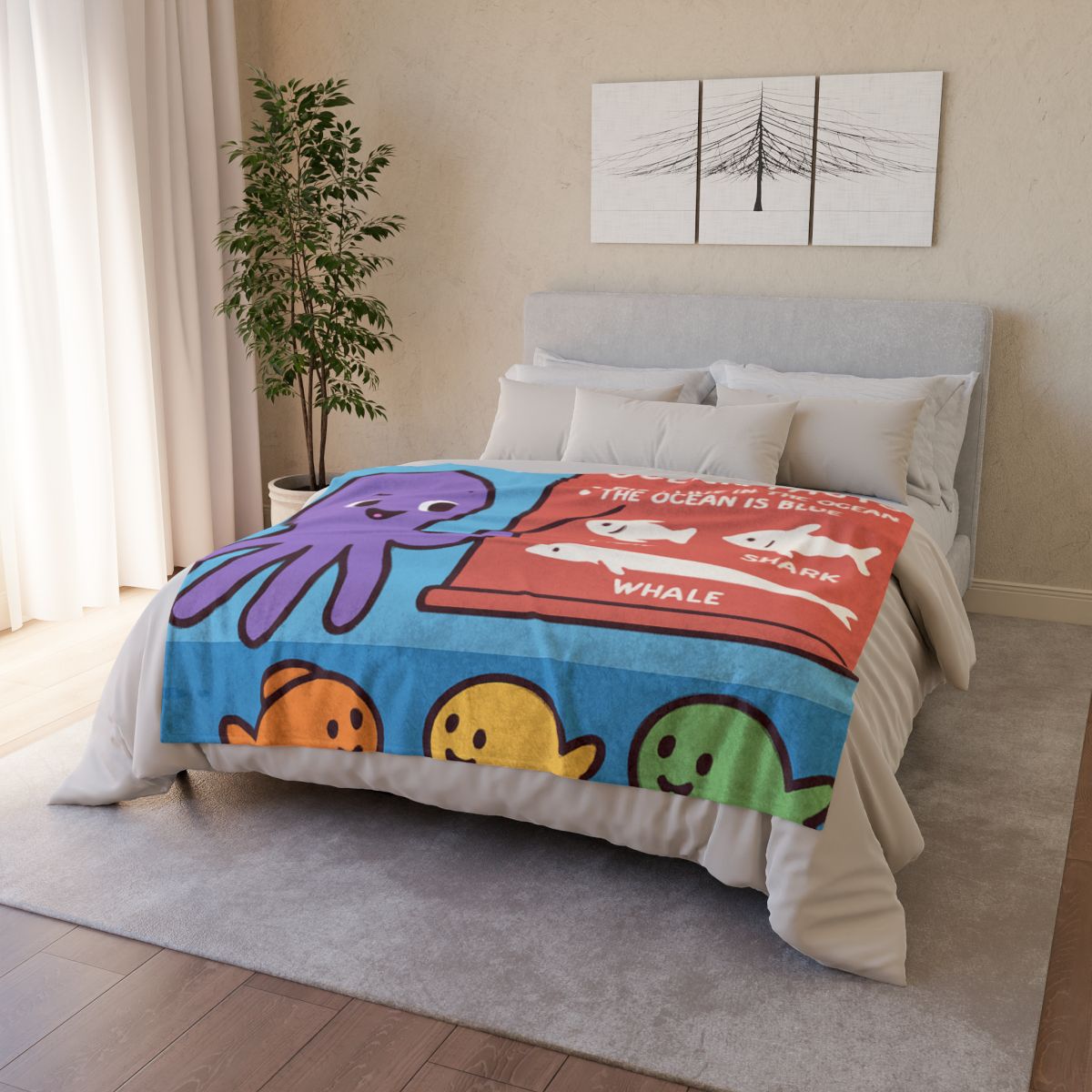 Coral Classroom With Professor Octopus decorative home blankets