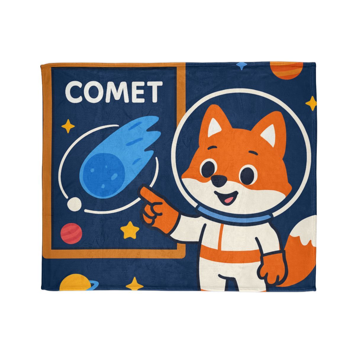 Comet Classroom With Curious Space Fox personalized cozy blankets