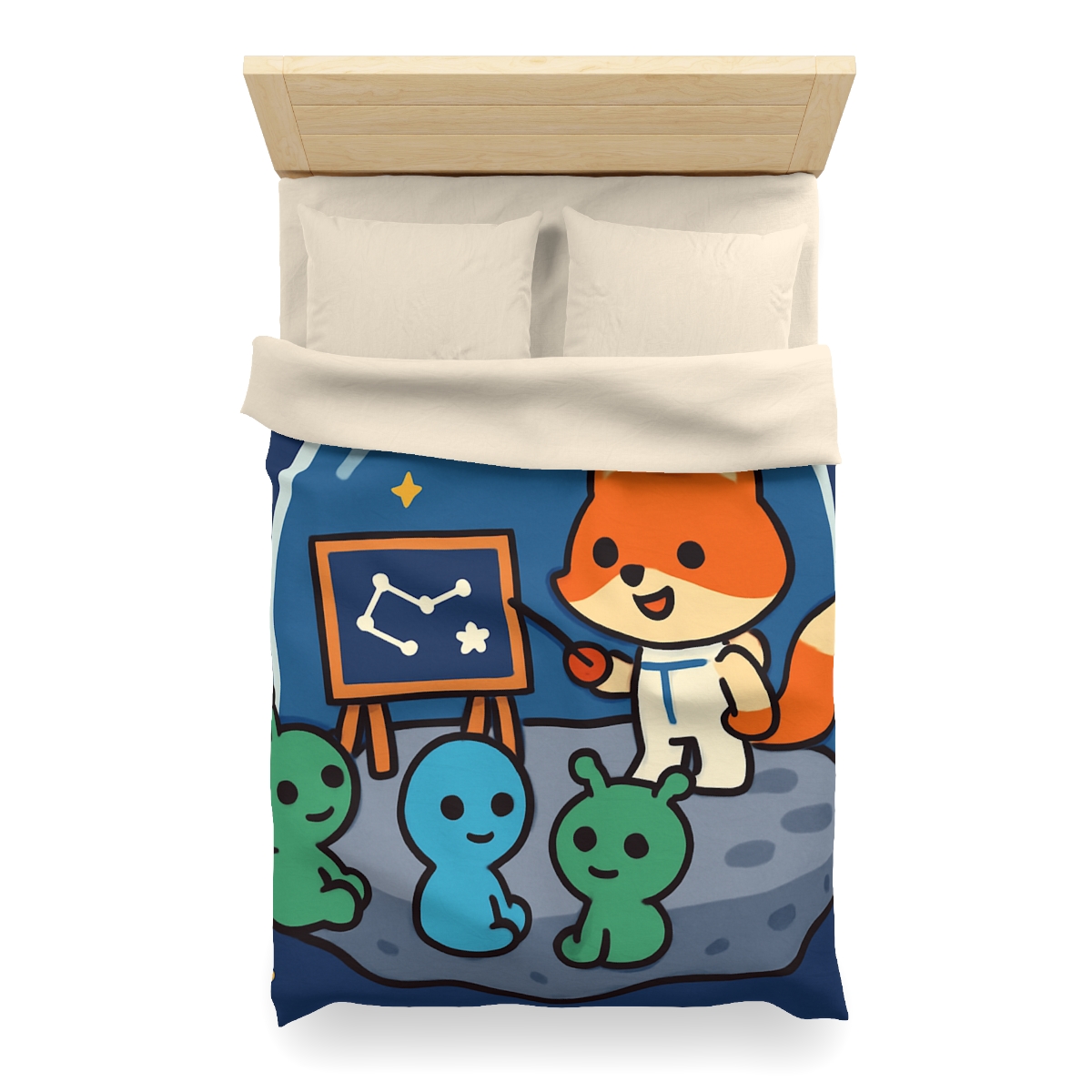 Comet Classroom With Curious Space Fox designer printed duvets