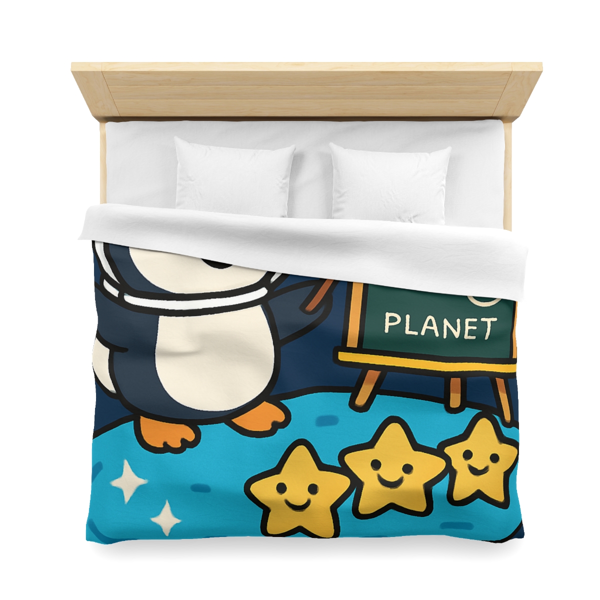 Comet Classroom With Captain Penguin designer printed duvets