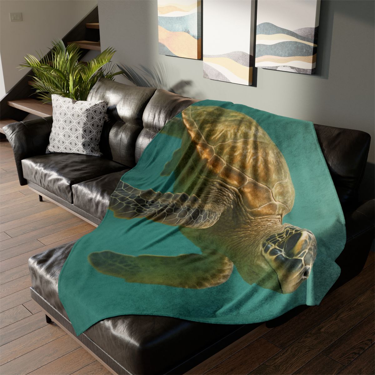 Amber Stillness Green Sea Turtle trendy patterned blankets