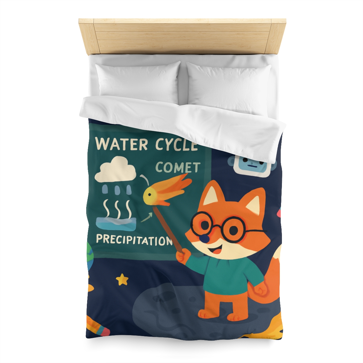 Comet Classroom With Professor Fox designer printed duvets