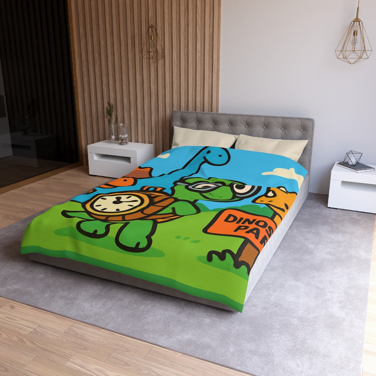 Time Traveling Turtle At The Dino Park designer printed duvets