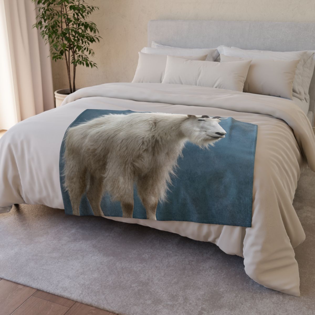 Glimmer Peak Mountain Goat designer printed blankets