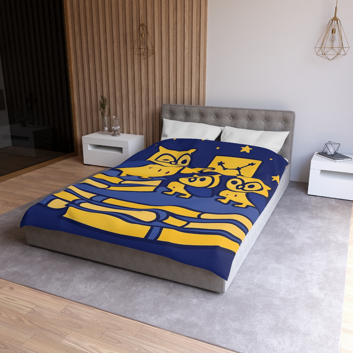 Starlight Library Run By Owls designer printed duvets