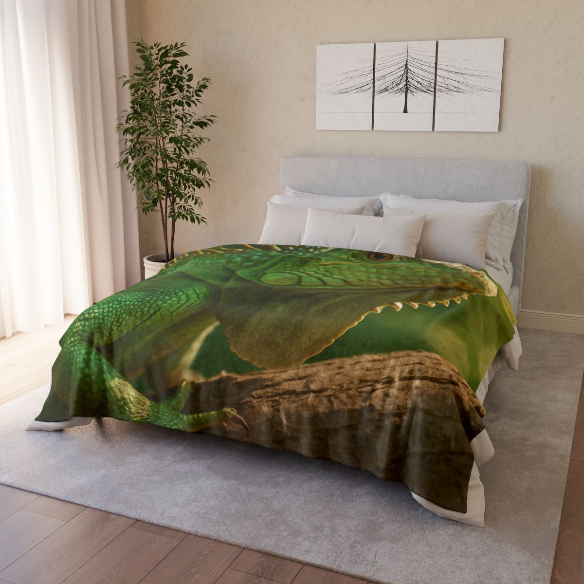Sun Dappled Green Iguana stylish throw blankets