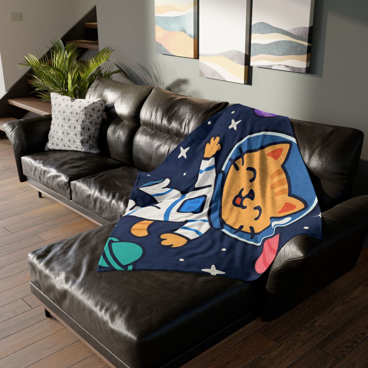 Curious Space Explorer Cat personalized cozy blankets