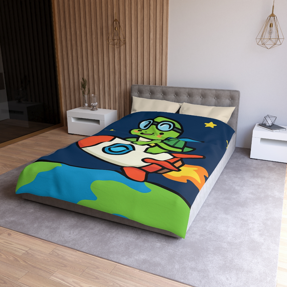 Rocket Riding Turtle To The Moon unique patterned duvets
