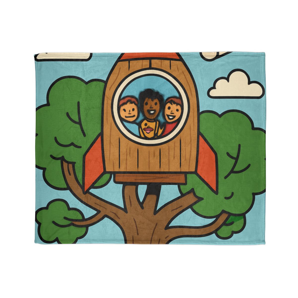 Time Traveling Treehouse Rocket designer printed blankets