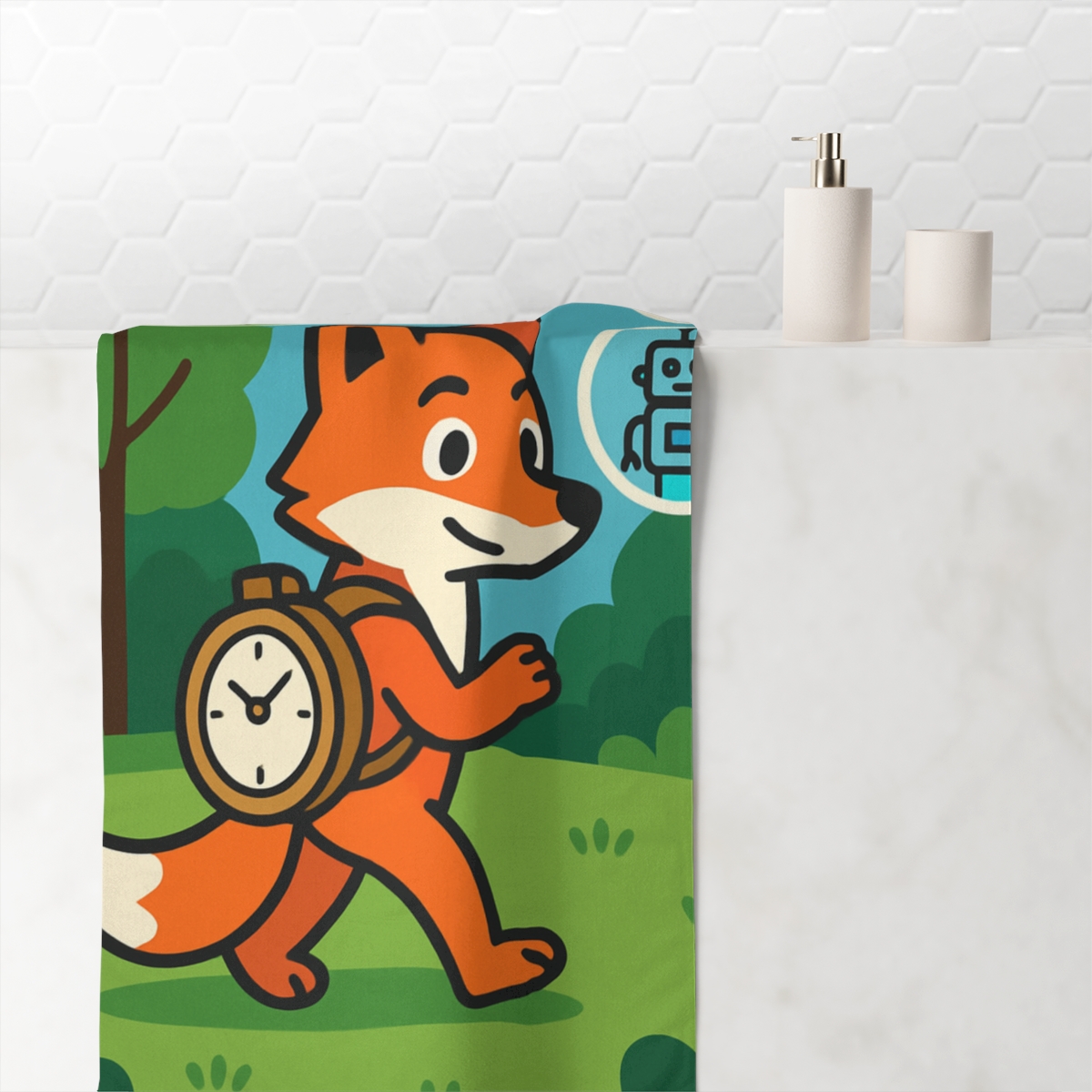 Time Traveling Forest Fox designer printed towels