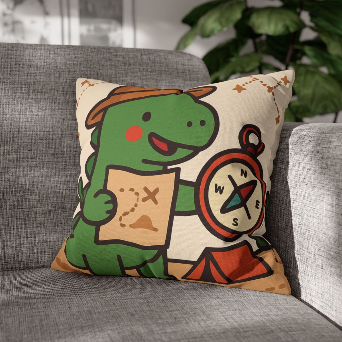 Desert Dino Map Quest With Compass And Constellations soft cotton pillow cases