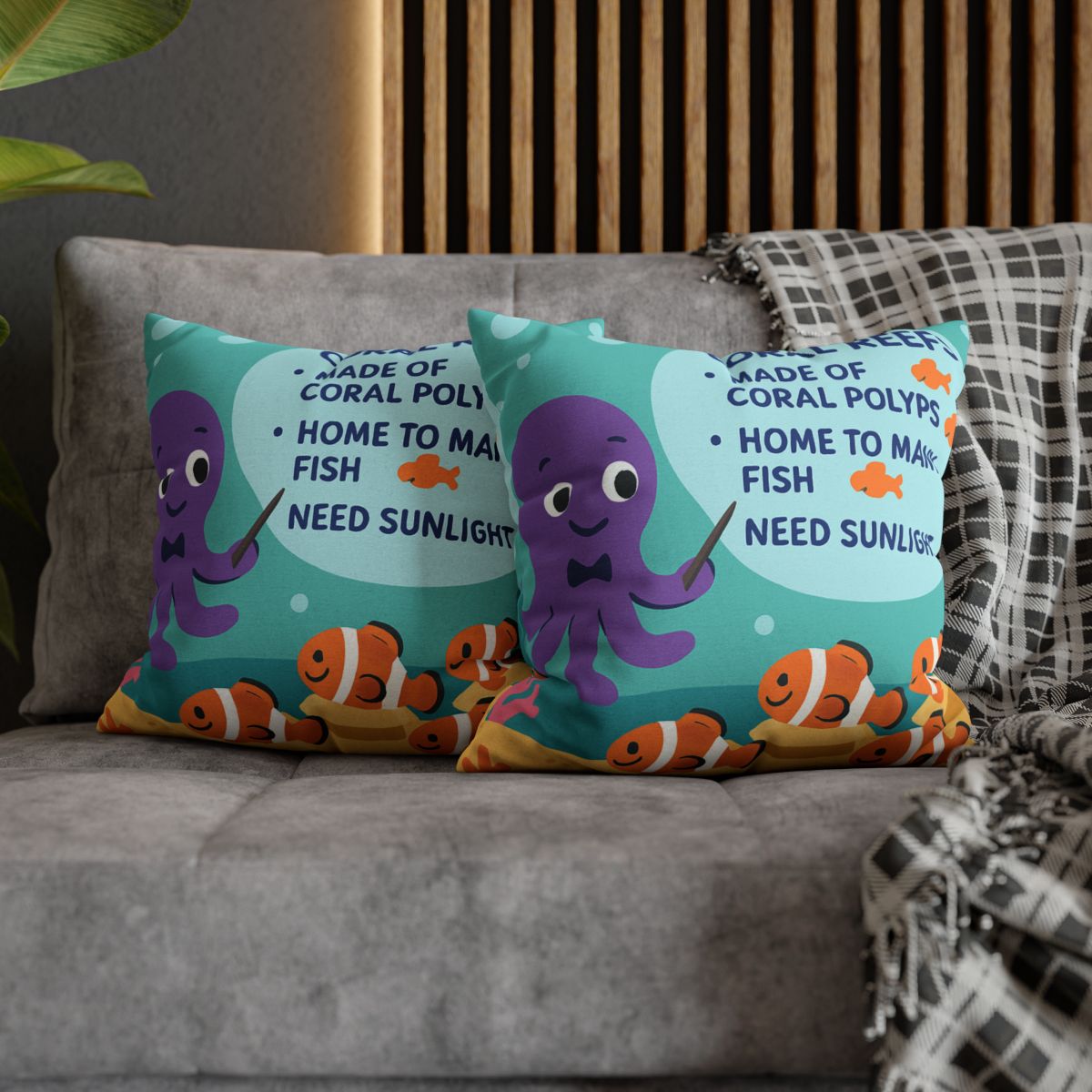 Coral Classroom With Professor Octopus stylish decorative pillowcases