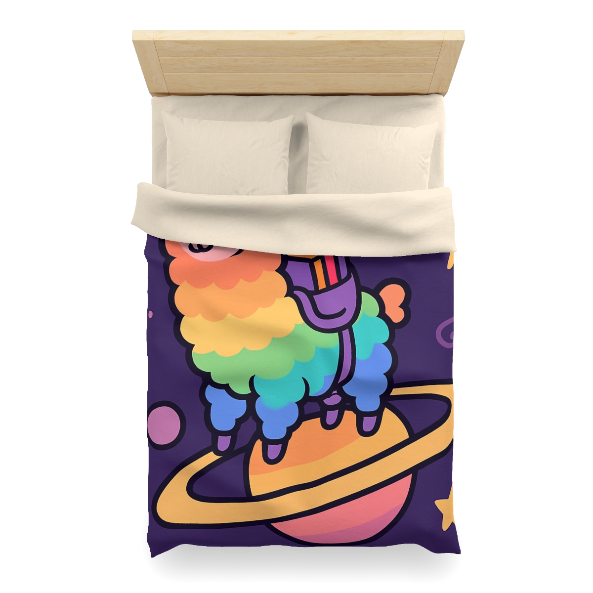 Galaxy Riding Rainbow Llama personalized bedding duvets