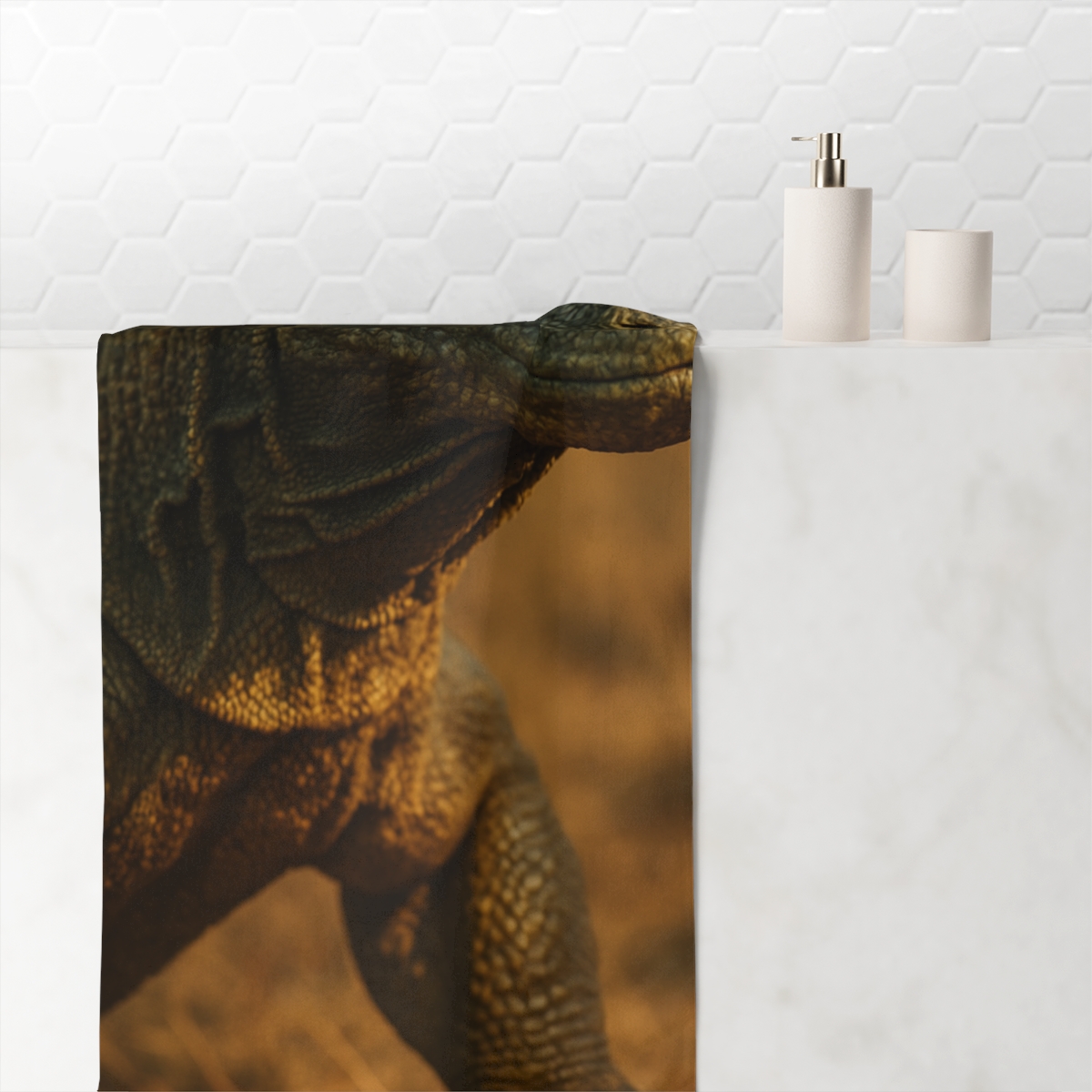 Ancient Sentinel Komodo Dragon designer printed towels