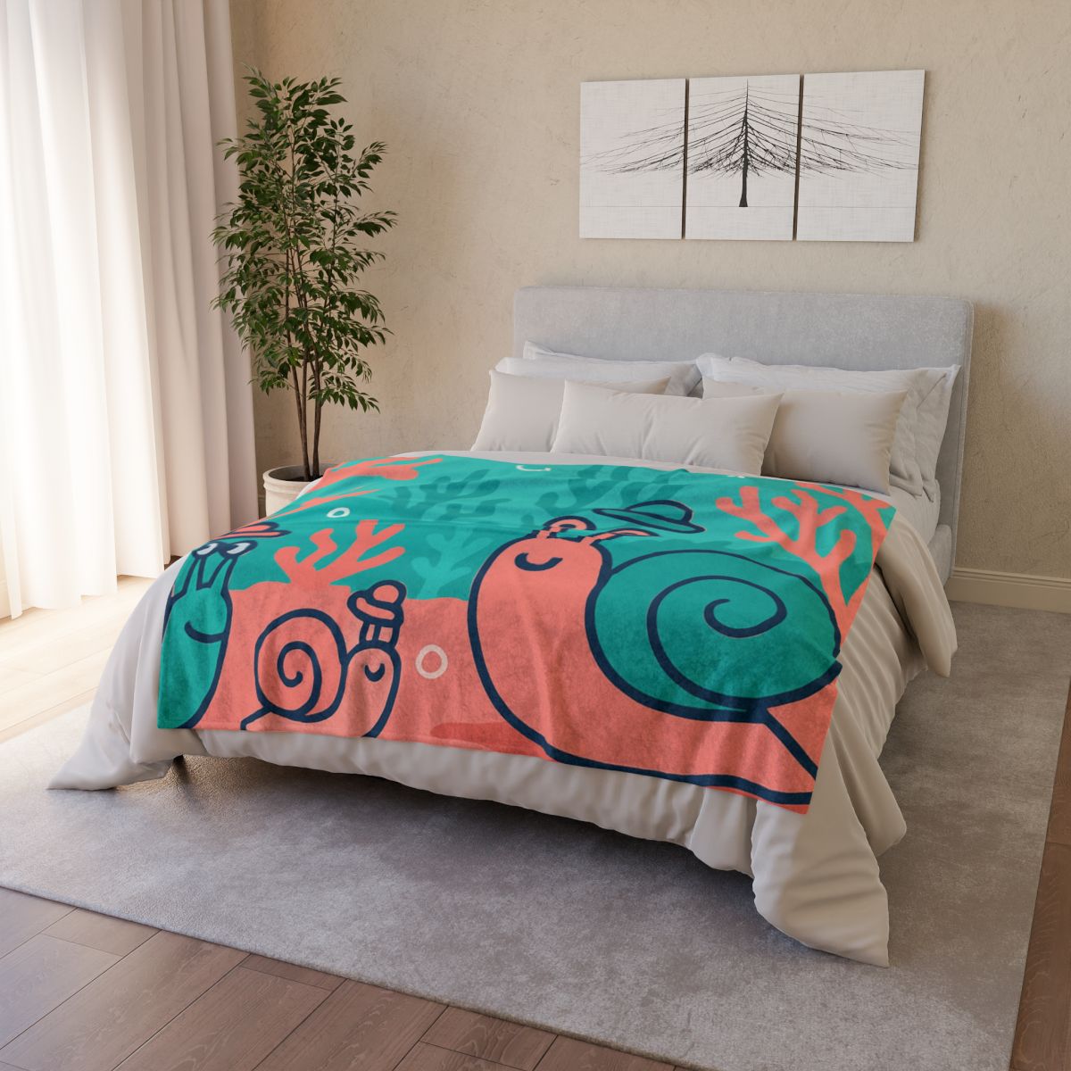Coral City Snail Parade designer printed blankets