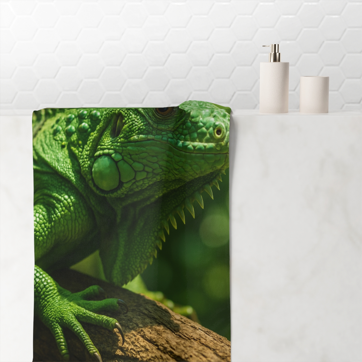 Verdant Ledge Green Iguana custom towels