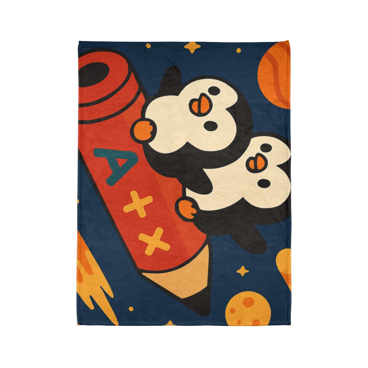 Rocket Riding Penguin Explorers personalized cozy blankets