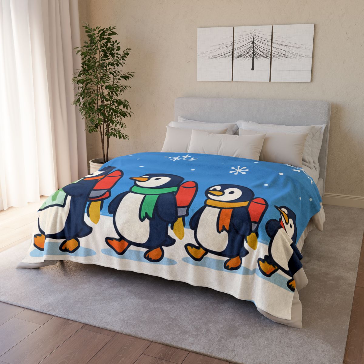 Rocket Penguin Parade personalized cozy blankets