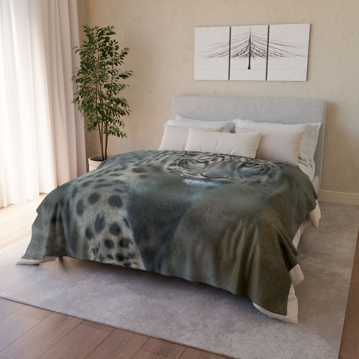Starlit Sprint Snow Leopard soft fleece blankets