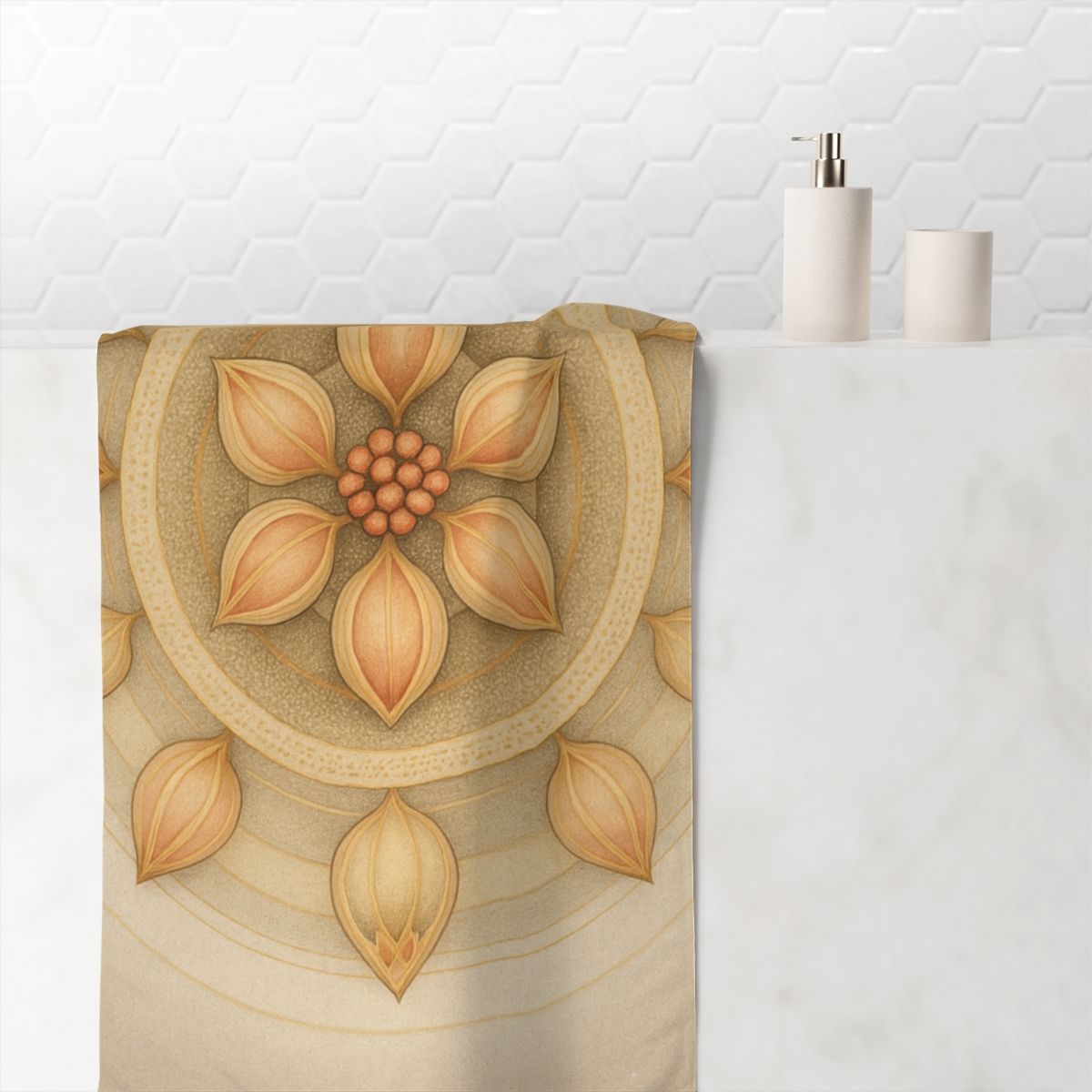 Seed Pod Halo Array designer printed towels