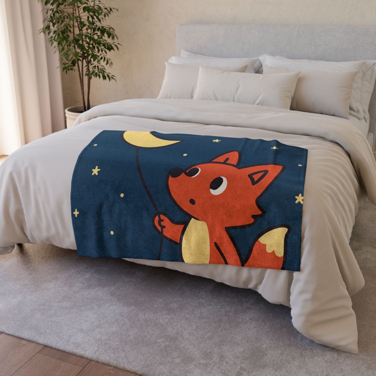 Stargazing Fox And Moon Kite trendy patterned blankets