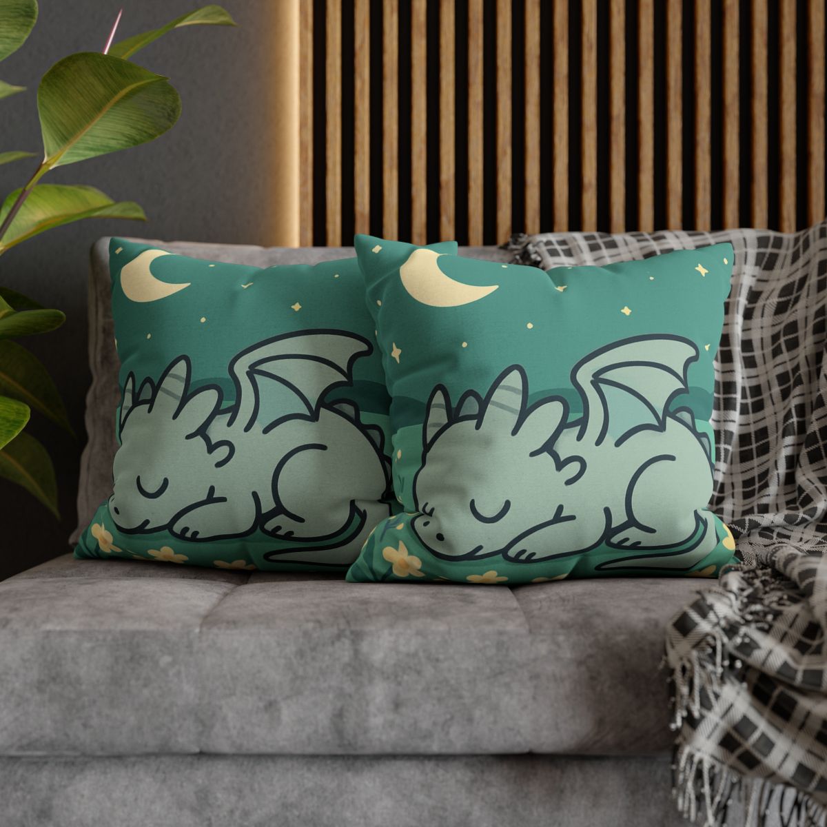Moonlight Meadow Dragon designer print pillow cases