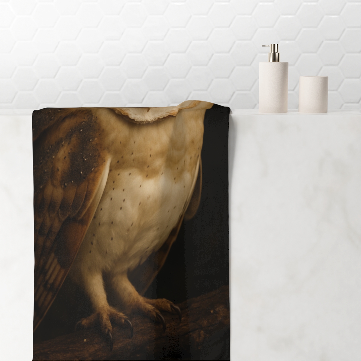 Amber Gaze Barn Owl designer printed towels