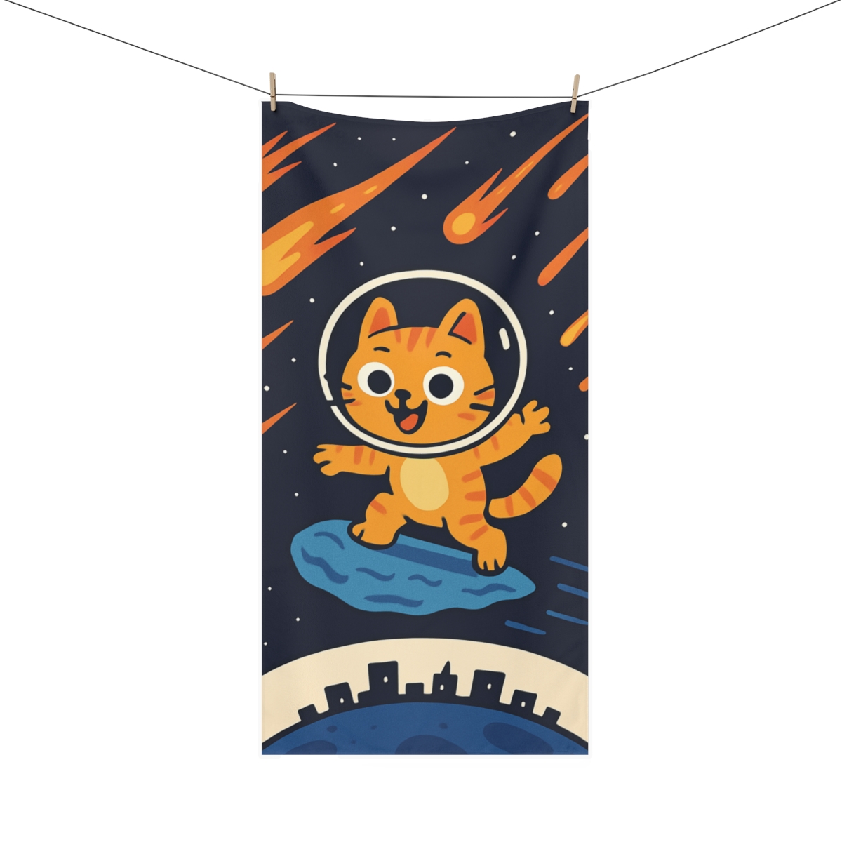 Astronaut Kitty Meteor Chase soft cotton towels