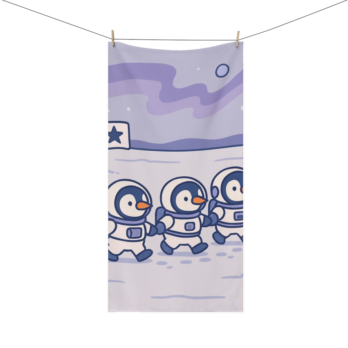 Astronaut Penguin Parade designer printed towels