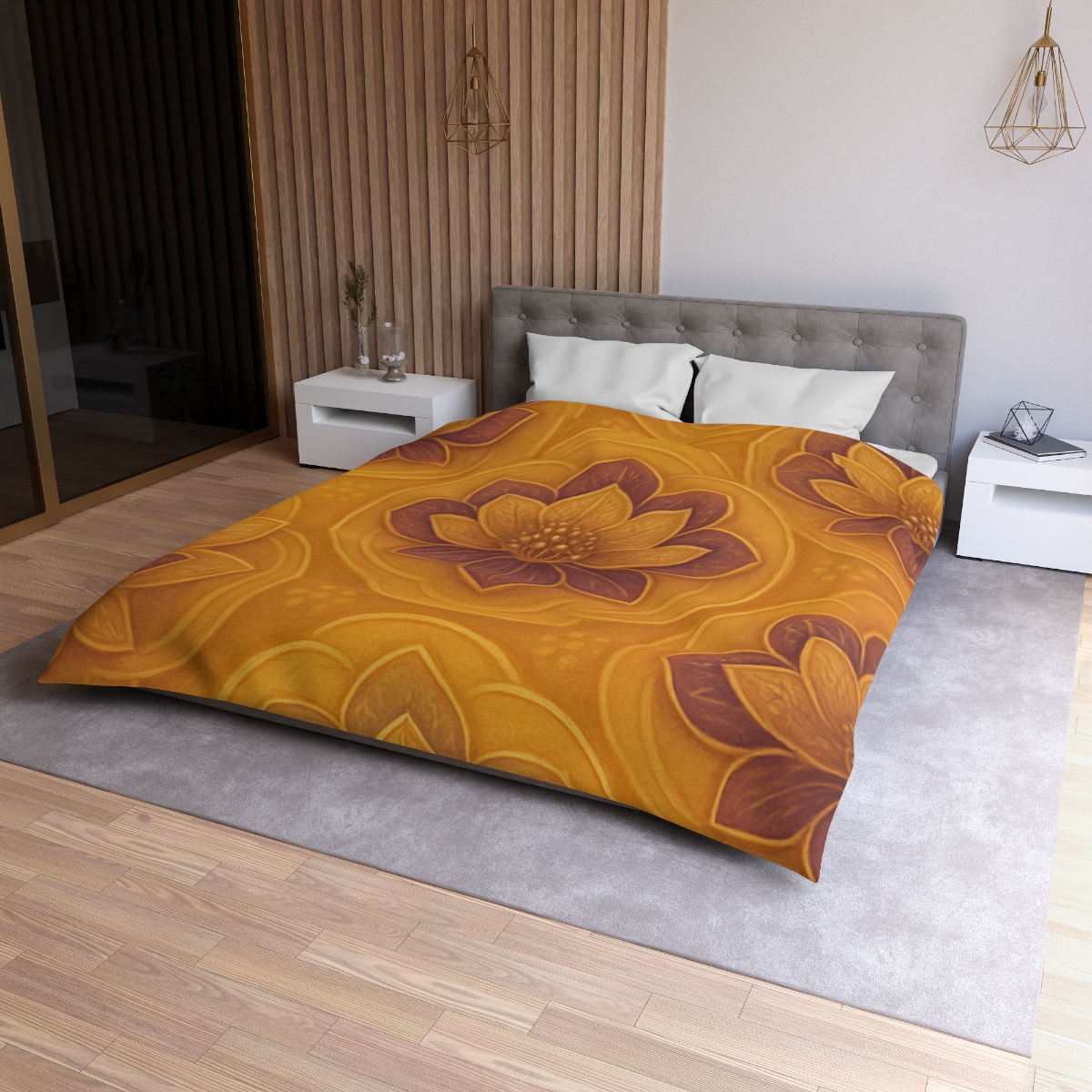 Auric Blossom Halo designer printed duvets