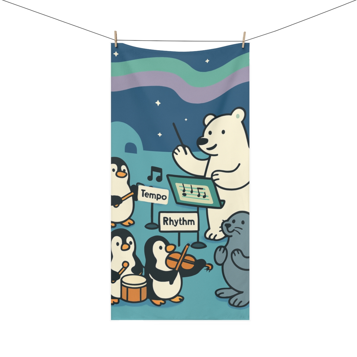 Aurora Arctic Animal Orchestra trendy hand towels