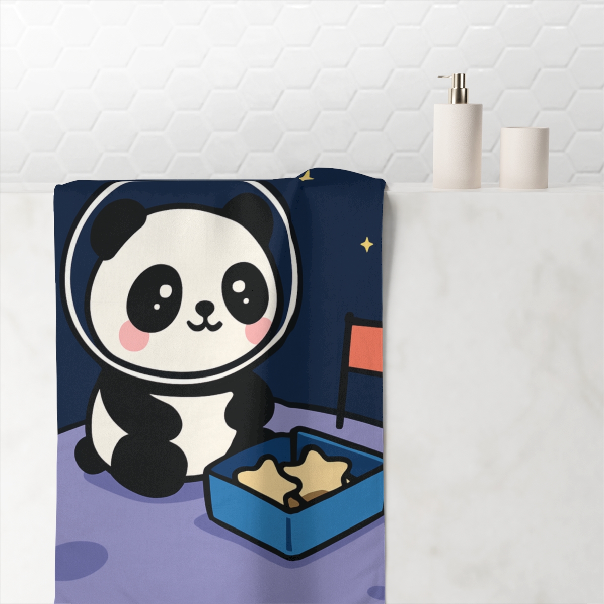 Aurora Panda Space Picnic designer printed towels