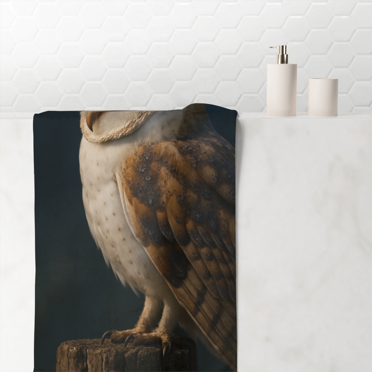 Aurora Perch Barn Owl soft cotton towels