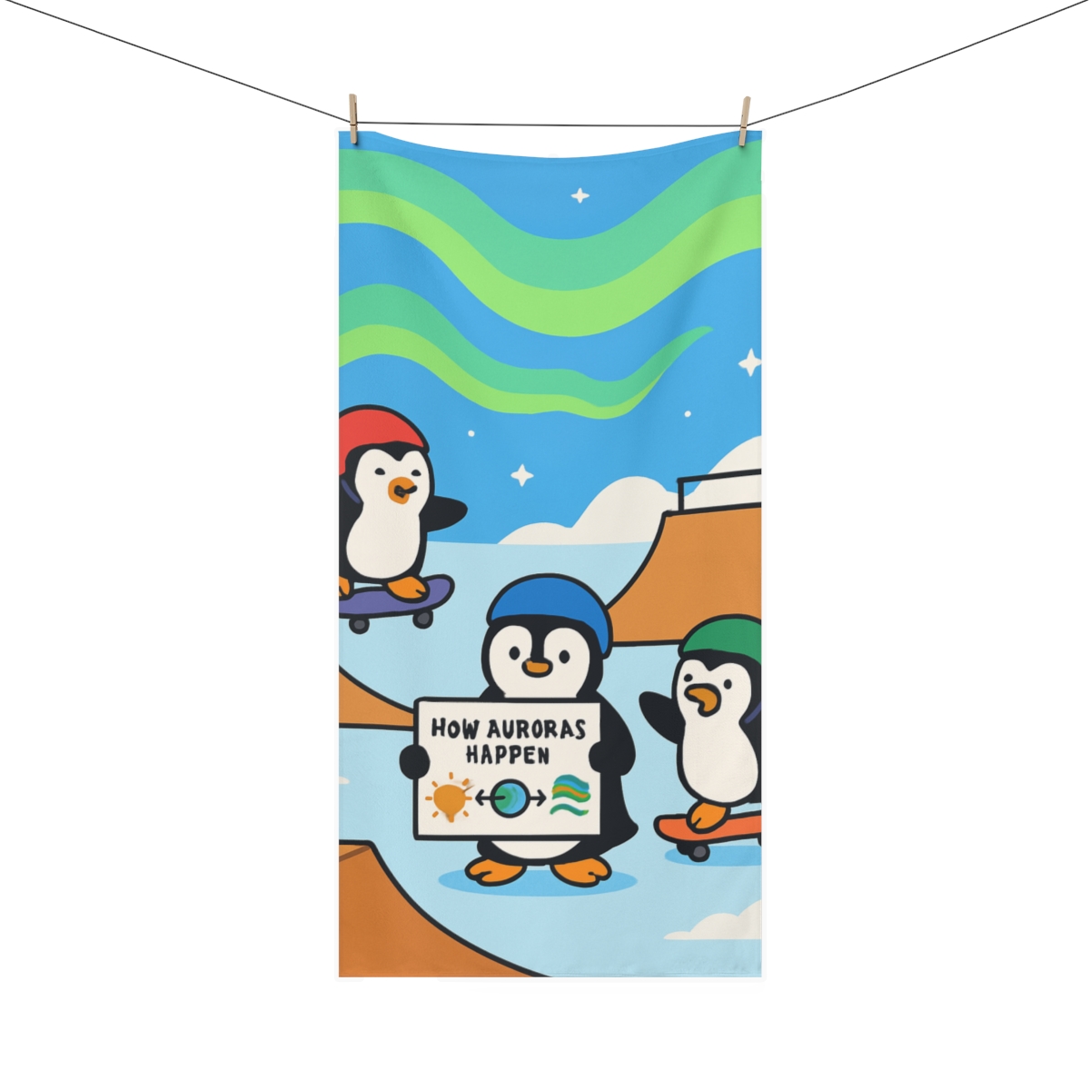 Aurora Skate Park Penguins unique gift towels