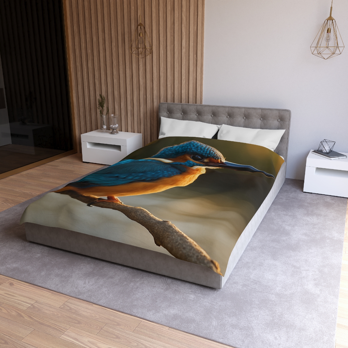 Azure Gaze Common Kingfisher designer printed duvets