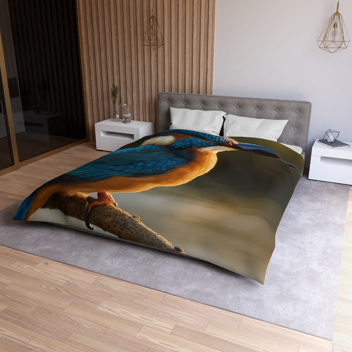 Azure Gaze Common Kingfisher designer printed duvets