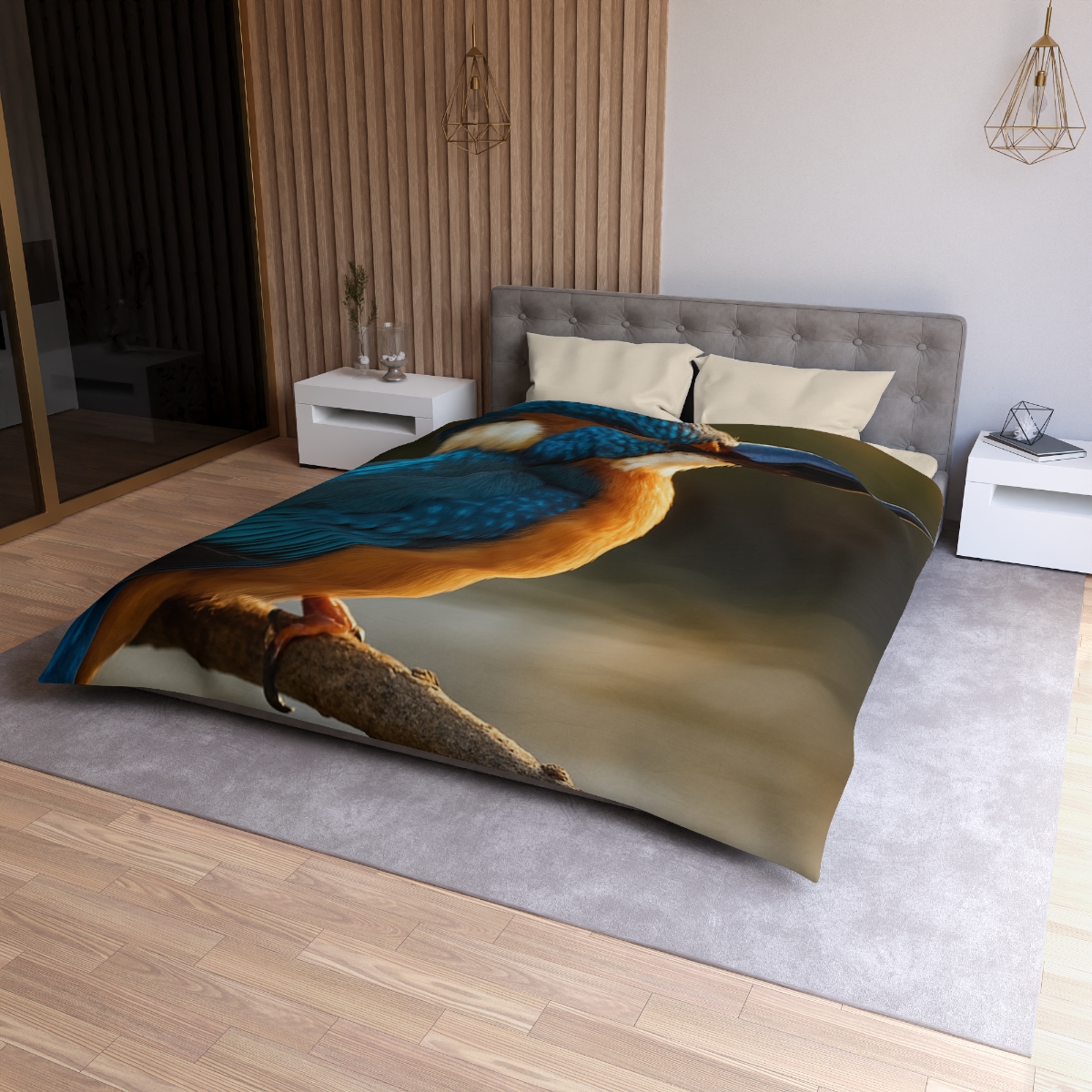 Azure Gaze Common Kingfisher designer printed duvets
